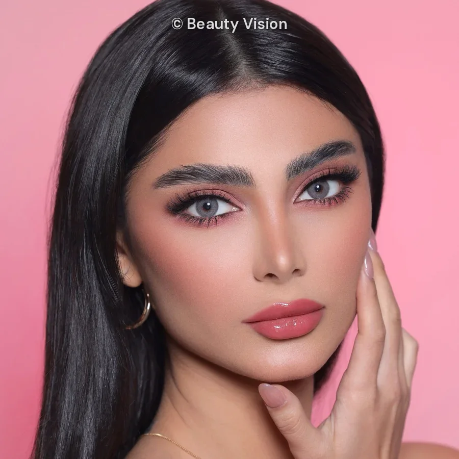 Model wearing 3D Dove colored contact lenses