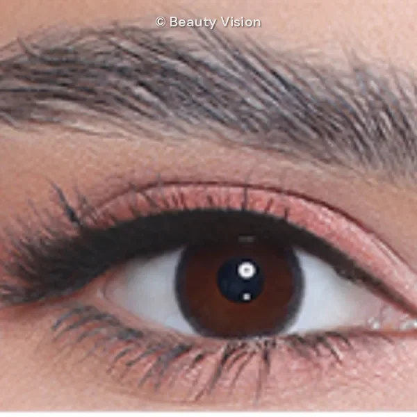 3D Colors 3D Ochre colored contact lens, close-up on the eye