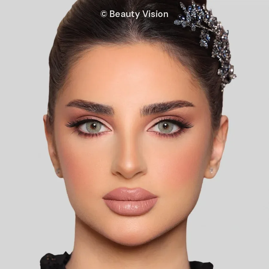 Model wearing Luminous Cloud colored contact lenses
