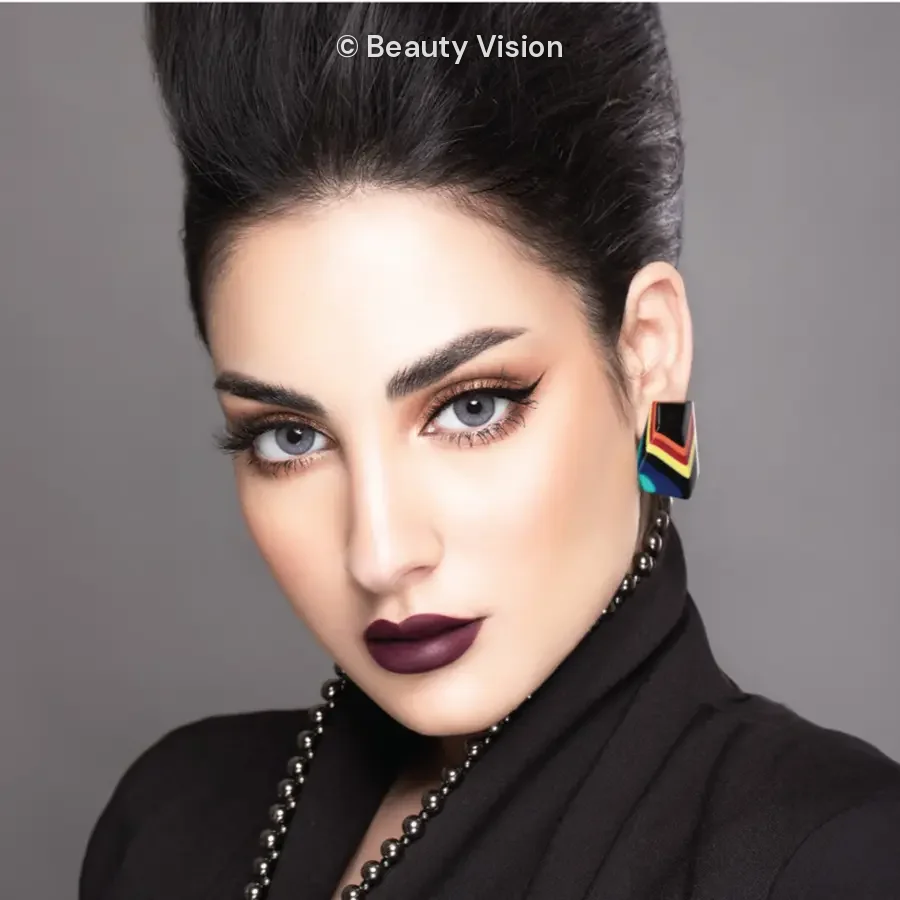 Model wearing Mylense Oro Ice colored contact lenses