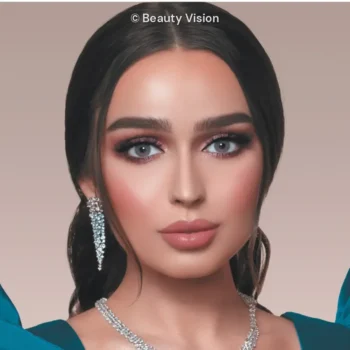 Model wearing Mylense Perla Gray colored contact lenses