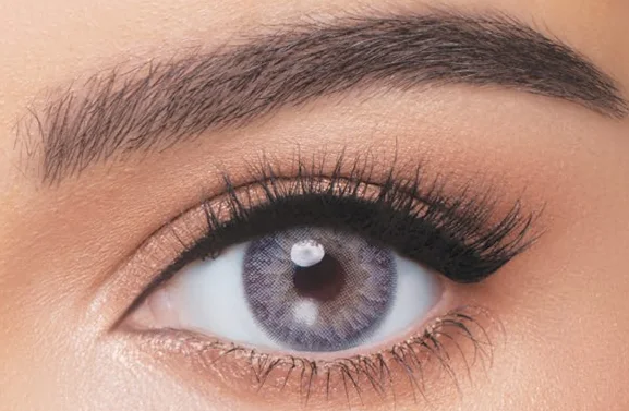 Wonder Look Ash colored contact lens on the eye