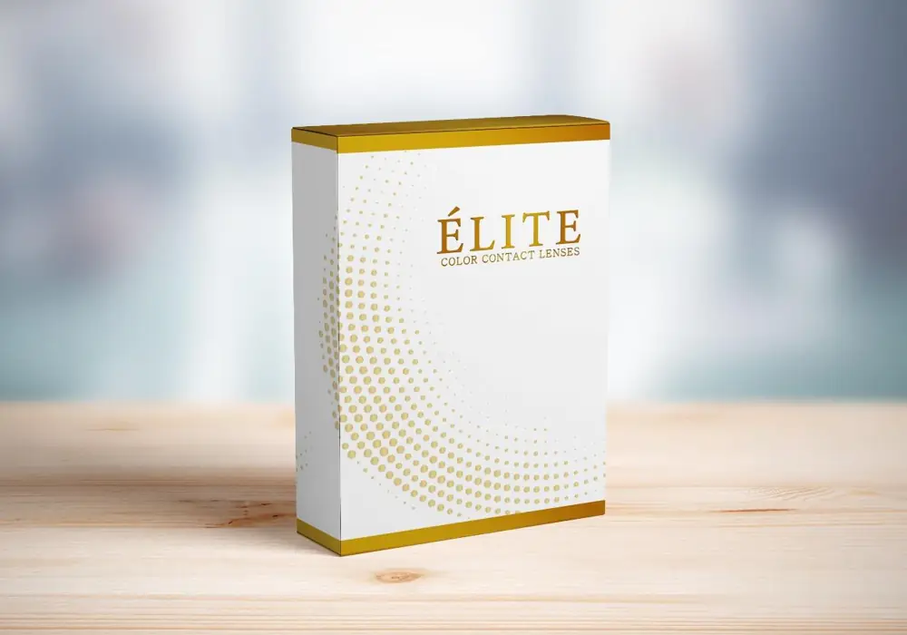 Élite box: white carton with gold bands and the gold halftone crescent